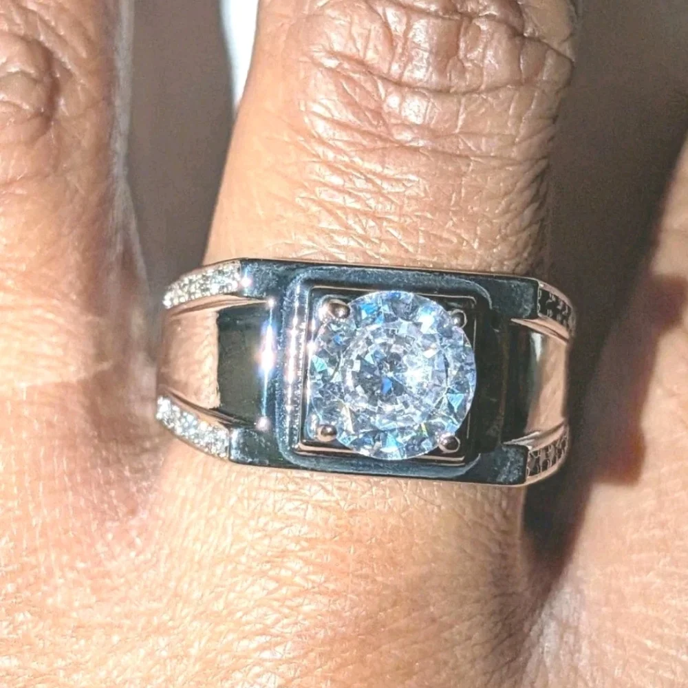 Men's Wedding Ring 14K White Gold Plated Round Cut Simulated Diamond Sz 9